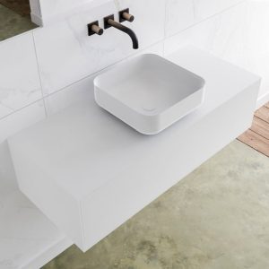 MONDIAZ LAGOM 110 badmeubel solid surface talc 1 lades BINX midden 0 kraangaten