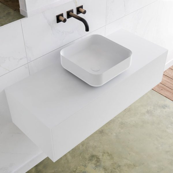 MONDIAZ LAGOM 110 badmeubel solid surface talc 1 lades BINX midden 0 kraangaten