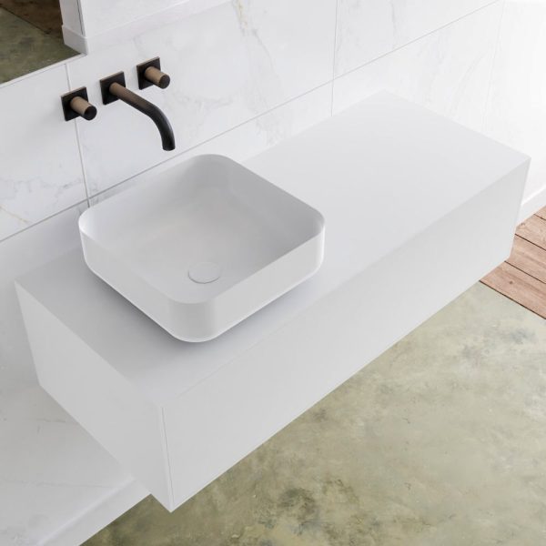 MONDIAZ LAGOM 110 badmeubel solid surface talc 1 lades BINX links 0 kraangaten