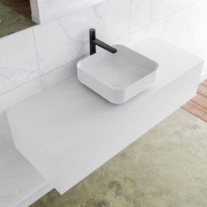 MONDIAZ LAGOM 120 badmeubel solid surface talc 1 lades BINX midden 1 kraangat