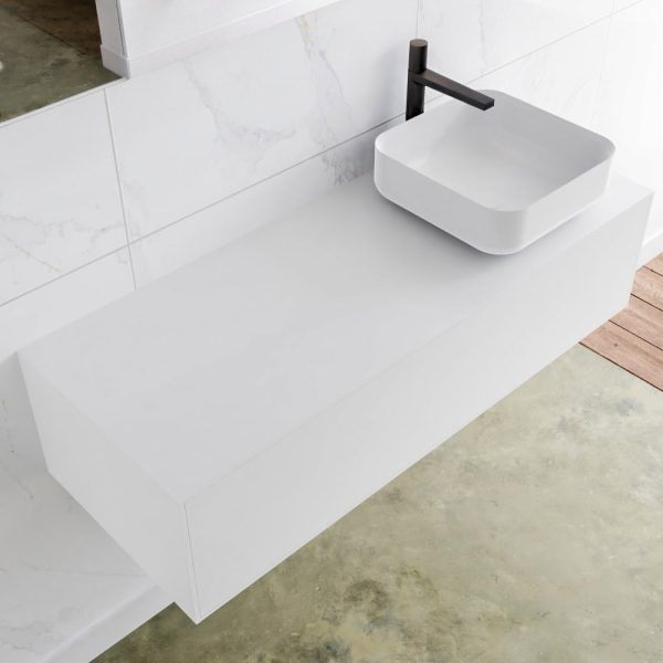 MONDIAZ LAGOM 120 badmeubel solid surface talc 1 lades BINX rechts 1 kraangat
