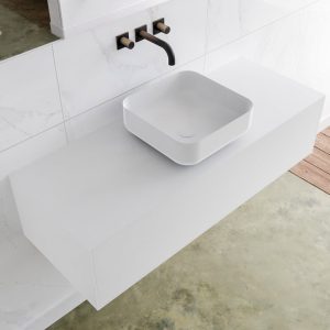 MONDIAZ LAGOM 120 badmeubel solid surface talc 1 lades BINX midden 0 kraangaten