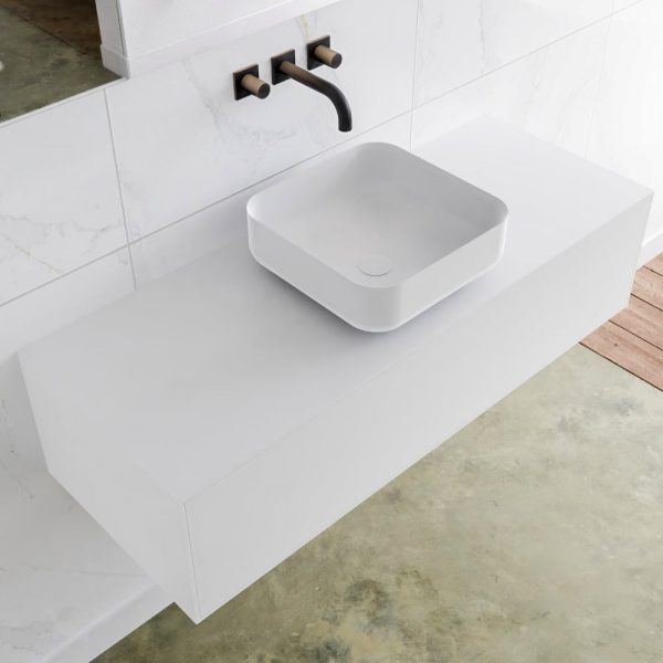 MONDIAZ LAGOM 120 badmeubel solid surface talc 1 lades BINX midden 0 kraangaten