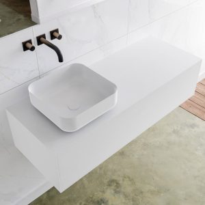 MONDIAZ LAGOM 120 badmeubel solid surface talc 1 lades BINX links 0 kraangaten