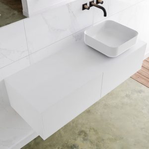 MONDIAZ LAGOM 120 badmeubel solid surface talc 2 lades BINX rechts 0 kraangaten
