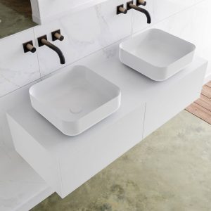 MONDIAZ LAGOM 120 badmeubel solid surface talc 2 lades BINX dubbel 0 kraangaten