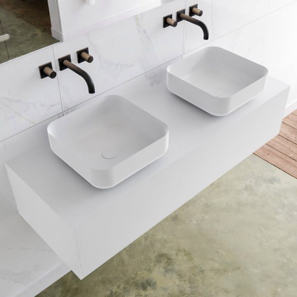 MONDIAZ LAGOM 130 badmeubel solid surface talc 1 lades BINX dubbel 0 kraangaten