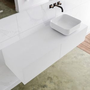 MONDIAZ LAGOM 130 badmeubel solid surface talc 2 lades BINX rechts 0 kraangaten