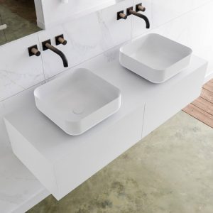 MONDIAZ LAGOM 130 badmeubel solid surface talc 2 lades BINX dubbel 0 kraangaten