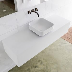 MONDIAZ LAGOM 140 badmeubel solid surface talc 1 lades BINX midden 0 kraangaten