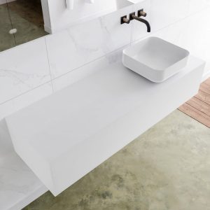 MONDIAZ LAGOM 140 badmeubel solid surface talc 1 lades BINX rechts 0 kraangaten