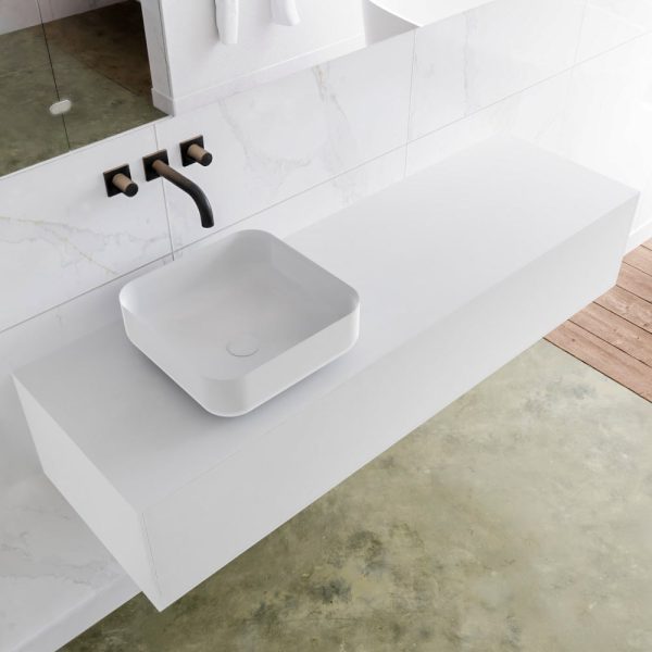 MONDIAZ LAGOM 150 badmeubel solid surface talc 1 lades BINX links 0 kraangaten