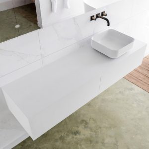 MONDIAZ LAGOM 160 badmeubel solid surface talc 2 lades BINX rechts 0 kraangaten