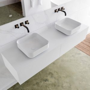 MONDIAZ LAGOM 160 badmeubel solid surface talc 2 lades BINX dubbel 0 kraangaten