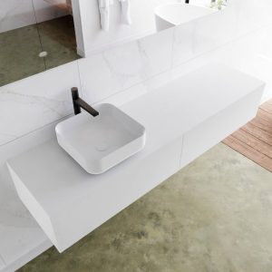MONDIAZ LAGOM 170 badmeubel solid surface talc 2 lades BINX links 1 kraangat