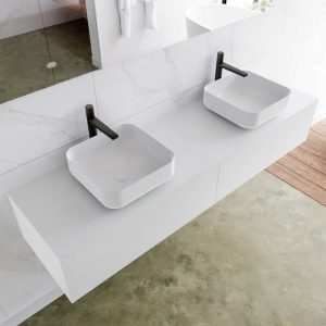 MONDIAZ LAGOM 170 badmeubel solid surface talc 2 lades BINX dubbel 2 kraangaten