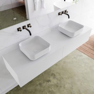 MONDIAZ LAGOM 170 badmeubel solid surface talc 2 lades BINX dubbel 0 kraangaten