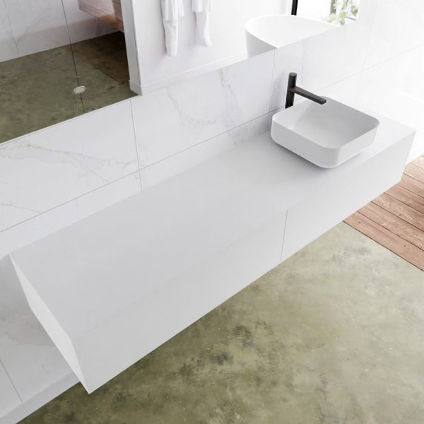 MONDIAZ LAGOM 180 badmeubel solid surface talc 2 lades BINX rechts 1 kraangat