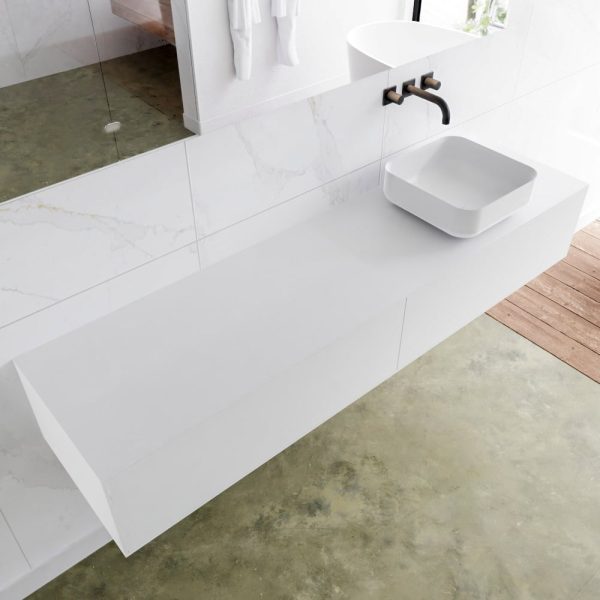 MONDIAZ LAGOM 180 badmeubel solid surface talc 2 lades BINX rechts 0 kraangaten