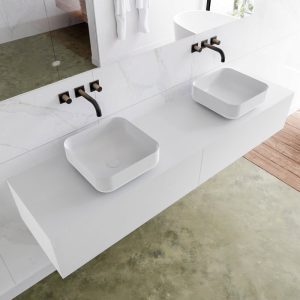 MONDIAZ LAGOM 180 badmeubel solid surface talc 2 lades BINX dubbel 0 kraangaten