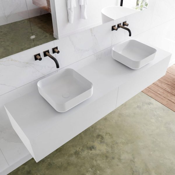 MONDIAZ LAGOM 180 badmeubel solid surface talc 2 lades BINX dubbel 0 kraangaten