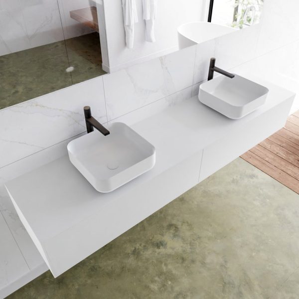 MONDIAZ LAGOM 200 badmeubel solid surface talc 2 lades BINX dubbel 2 kraangaten