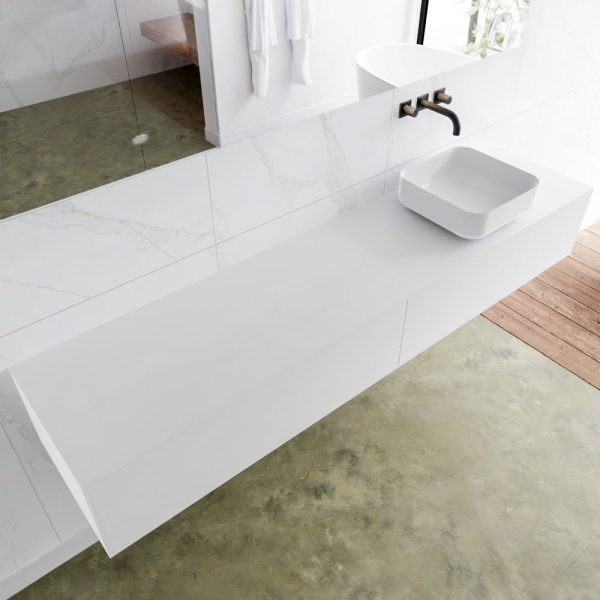 MONDIAZ LAGOM 200 badmeubel solid surface talc 2 lades BINX rechts 0 kraangaten