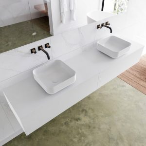 MONDIAZ LAGOM 200 badmeubel solid surface talc 2 lades BINX dubbel 0 kraangaten