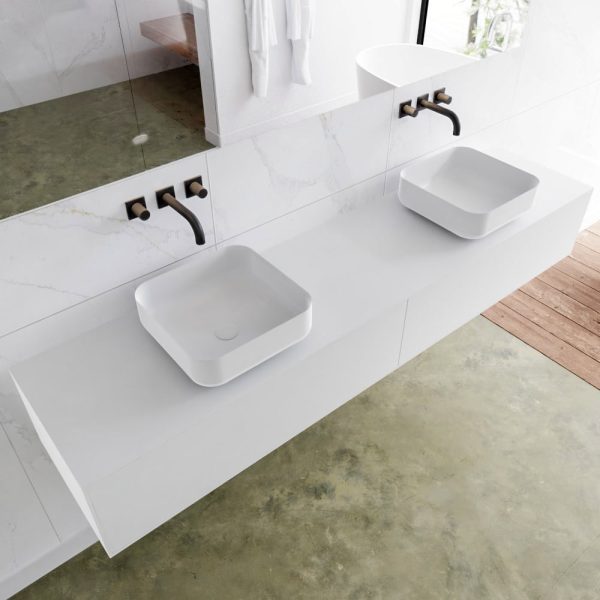 MONDIAZ LAGOM 200 badmeubel solid surface talc 2 lades BINX dubbel 0 kraangaten