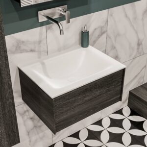 MONDIAZ LUSH 60 badmeubel antracite 1 lade wastafel CLOUD midden geen kraangat