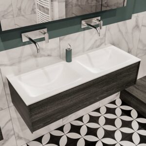 MONDIAZ LUSH 120 badmeubel antracite 1 lade wastafel dubbel geen kraangat