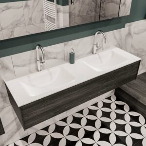 MONDIAZ LUSH 150 badmeubel antracite 1 lade wastafel CLOUD dubbel 2 kraangaten
