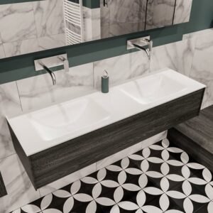 MONDIAZ LUSH 150 badmeubel antracite 1 lade wastafel dubbel geen kraangat