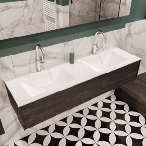 MONDIAZ LUSH 150 badmeubel dark brown 1 lade wastafel dubbel 2 kraangaten