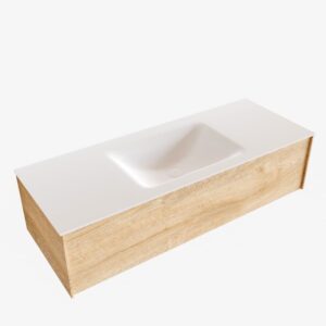 MONDIAZ LUSH 120 badmeubel washed oak 1 lade wastafel CLOUD midden 1 kraangat