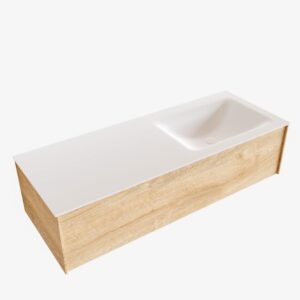 MONDIAZ LUSH 120 badmeubel washed oak 1 lade wastafel CLOUD rechts 1 kraangat
