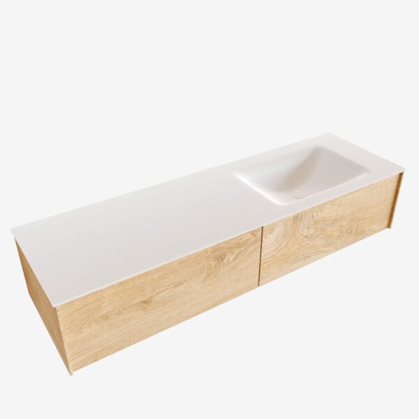 MONDIAZ LUSH 150 badmeubel washed oak 2 lades wastafel CLOUD rechts 1 kraangat