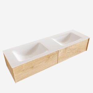 MONDIAZ LUSH 150 badmeubel washed oak 2 lades wastafel dubbel 2 kraangaten