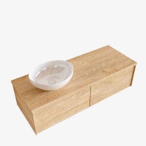 MONDIAZ LUSH 120 badmeubel washed oak 2 lades wastafel BARCO links 1 kraangat