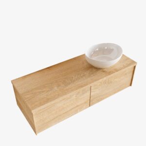 MONDIAZ LUSH 120 badmeubel washed oak 2 lades wastafel BARCO rechts 1 kraangat
