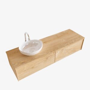 MONDIAZ LUSH 150 badmeubel washed oak 2 lades wastafel BARCO links 1 kraangat