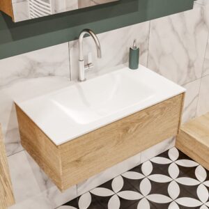 MONDIAZ LUSH 80cm badmeubel washed oak 1 lade wastafel CLOUD midden 1 kraangat