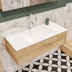 MONDIAZ LUSH 100 badmeubel washed oak 1 lade wastafel CLOUD midden 1 kraangat