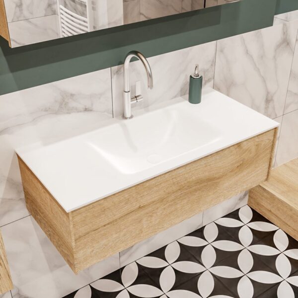 MONDIAZ LUSH 100 badmeubel washed oak 1 lade wastafel CLOUD midden 1 kraangat