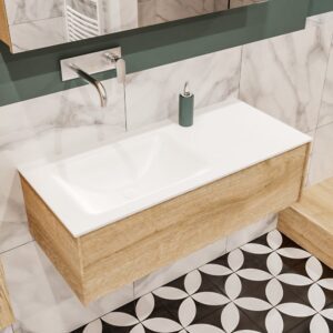 MONDIAZ LUSH 100 badmeubel washed oak 1 lade wastafel links geen kraangat