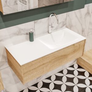 MONDIAZ LUSH 100 badmeubel washed oak 1 lade wastafel CLOUD rechts 1 kraangat