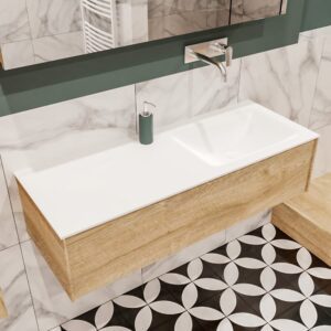 MONDIAZ LUSH 120 badmeubel washed oak 1 lade wastafel rechts geen kraangat