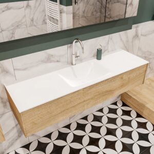 MONDIAZ LUSH 150 badmeubel washed oak 1 lade wastafel CLOUD midden 1 kraangat