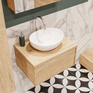 MONDIAZ LUSH 60 badmeubel washed oak 1 lades wastafel BARCO midden 1 kraangat