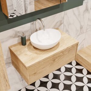 MONDIAZ LUSH 80 badmeubel washed oak 1 lades wastafel BARCO midden 1 kraangat